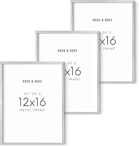 HAUS AND HUES Juego de 3 marcos de fotos plateados de 12 x 16 pulgadas, marcos de arte de 12 x 16 pulgadas, marcos de tamaño de póster, juego de