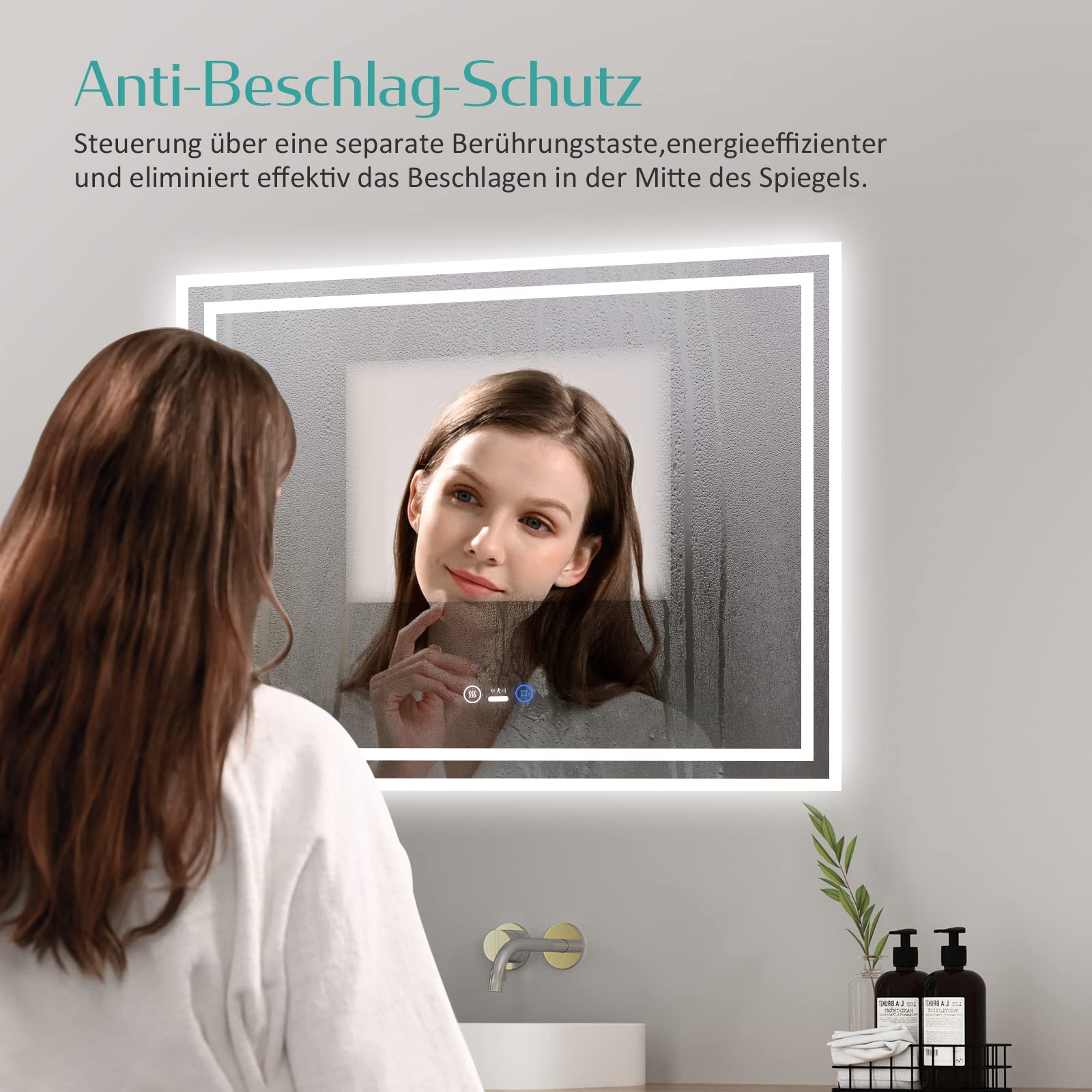 EMKE Sensor Spiegel mit Beleuchtung 80x60cm, Beschlagfrei
