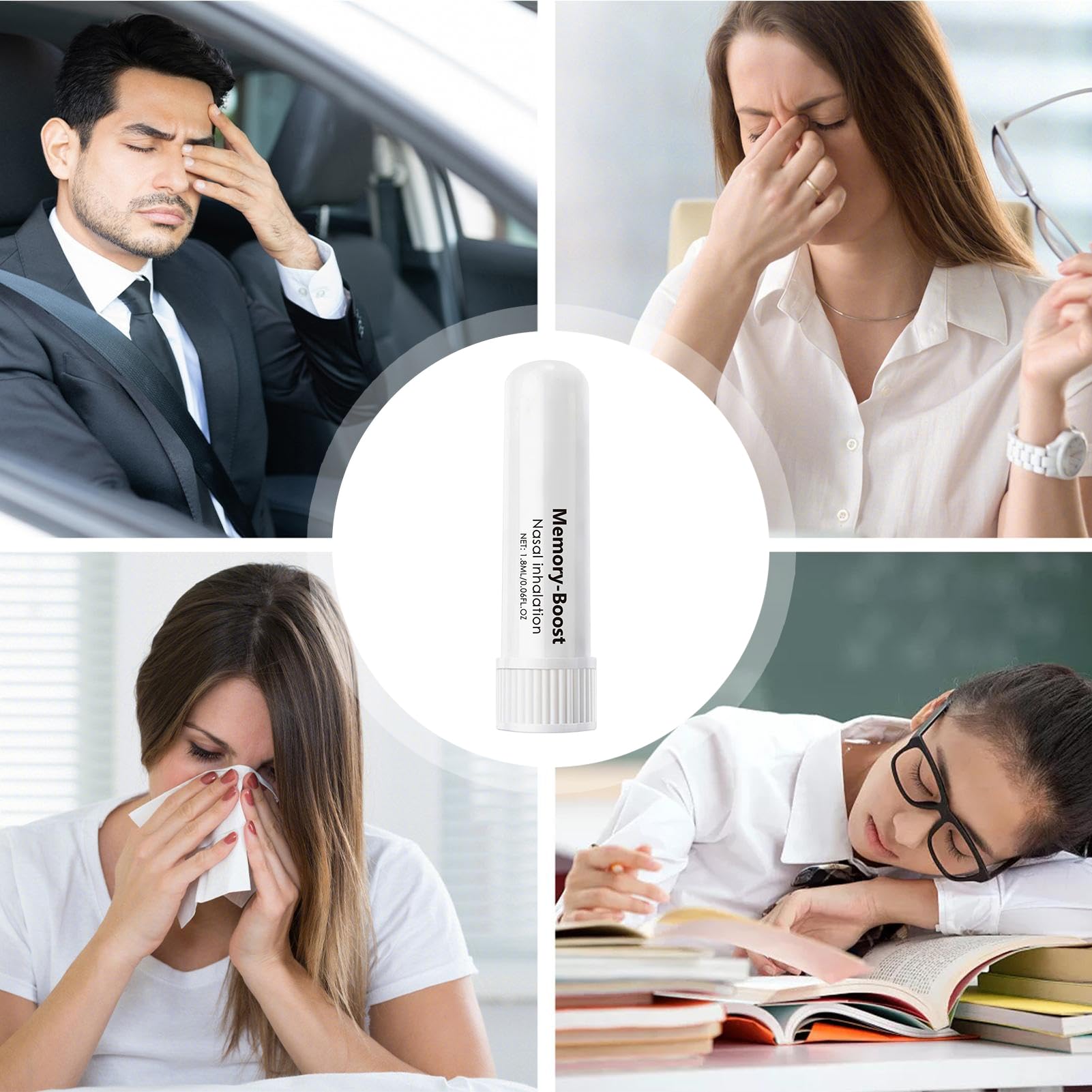 Memory Boost przenośny inhalator z przyssawką do nosa, dyfuzor do aromaterapii, świeże powietrze, miękkie składniki, kojący, 1,8 ml, do oddychania