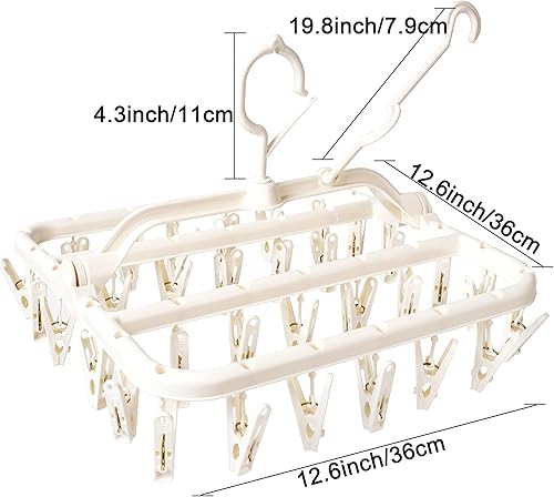 Miniatura 5 de Perchas de secado de ropa plegables con clip, colgador de goteo de plástico con 32 clips de secado a prueba de viento, gancho para ropa interior