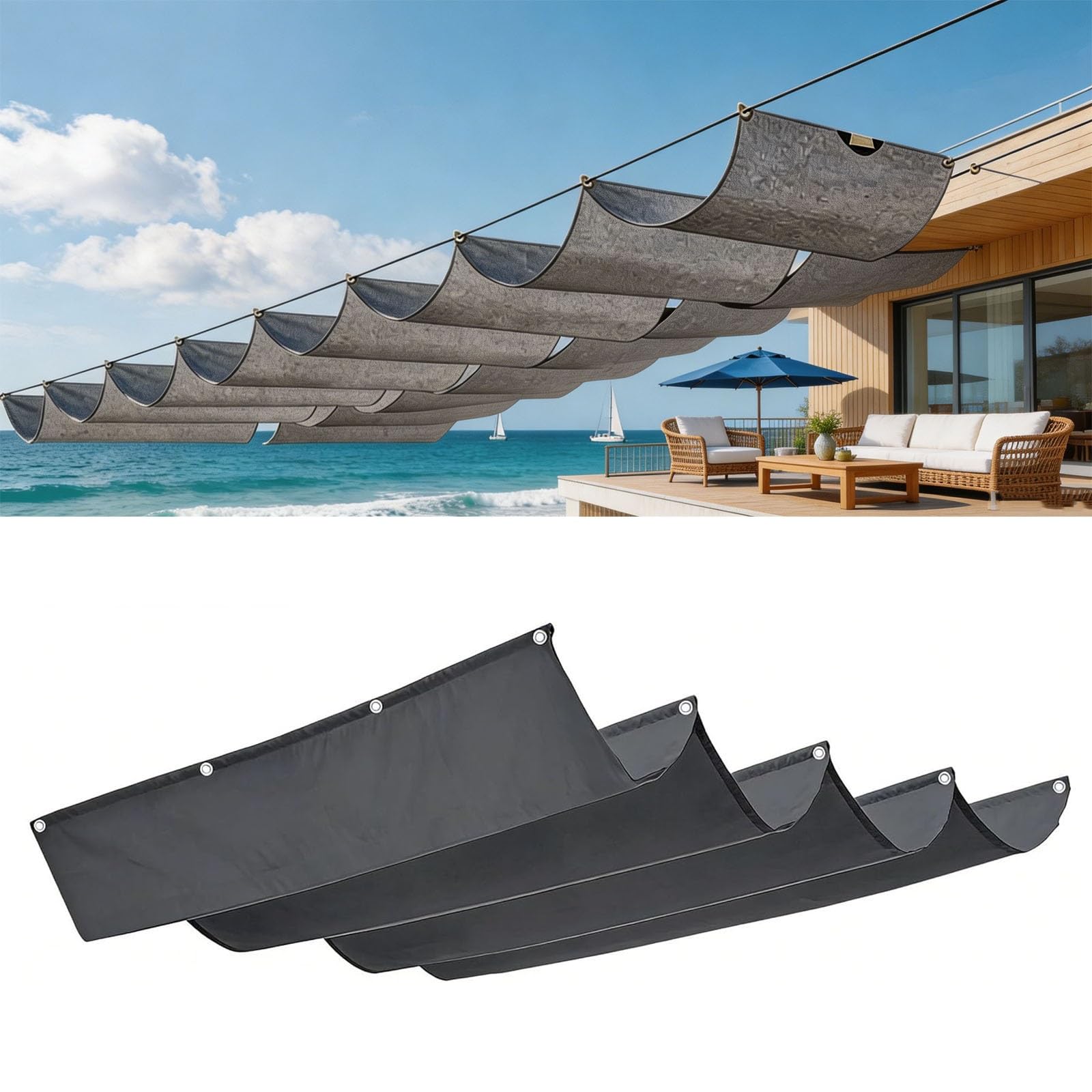 Voile d'ombrage vague rétractable contre le vent et la pluie pour terrasse et grand patio