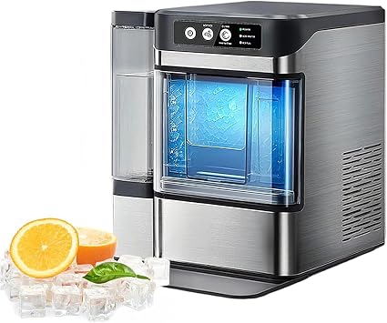 Chewable Pellet Ice Machine,Portable Ice Machine with Self-Cleaning,38 lbs/24H with There is A Detachable 3L Water Tank,Ideal for Parties, Kitchens, Bars, Silver