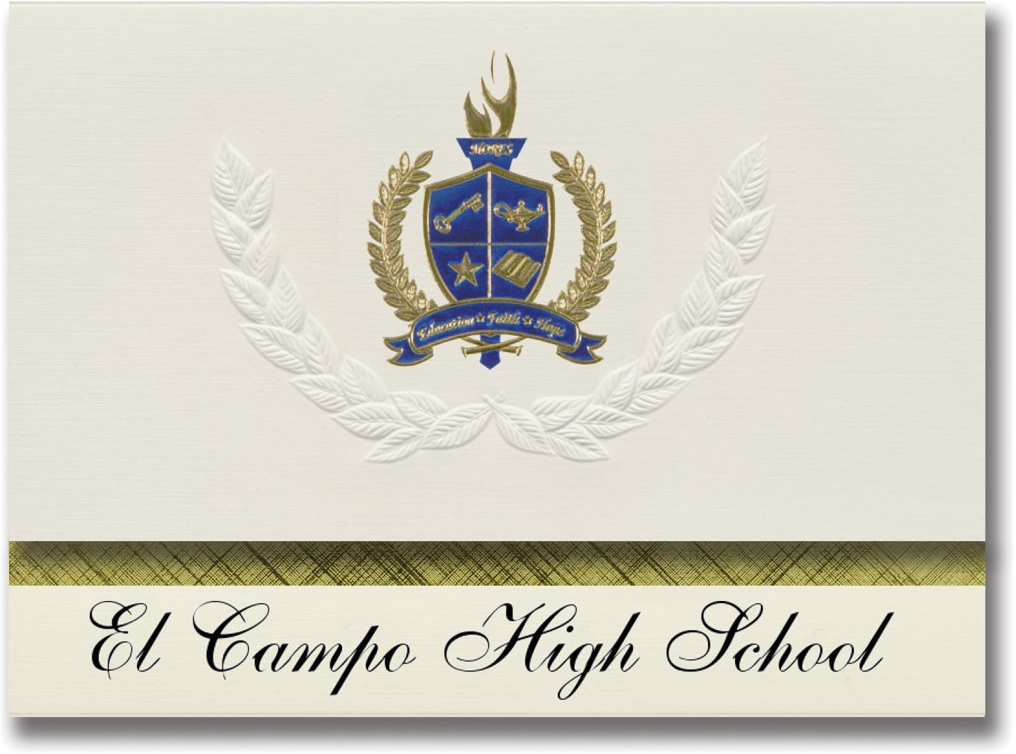 Signature Announcements El Campo High School (El Campo, TX) Graduation Announcements, Presidential style, Elite package of 25 with Gold & Blue Metallic Foil seal