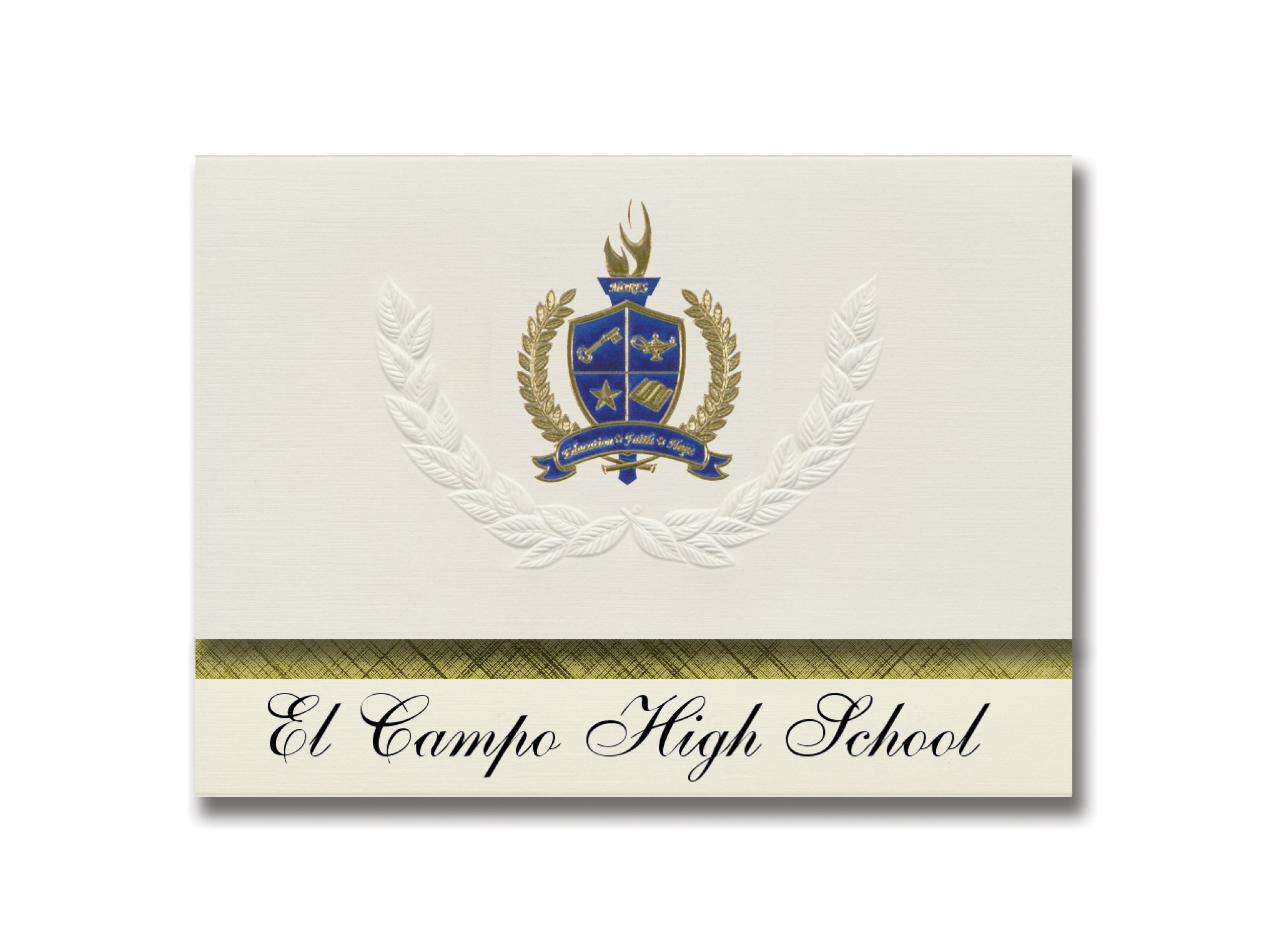Signature Announcements El Campo High School (El Campo, TX) Graduation Announcements, Presidential style, Elite package of 25 with Gold & Blue Metallic Foil seal