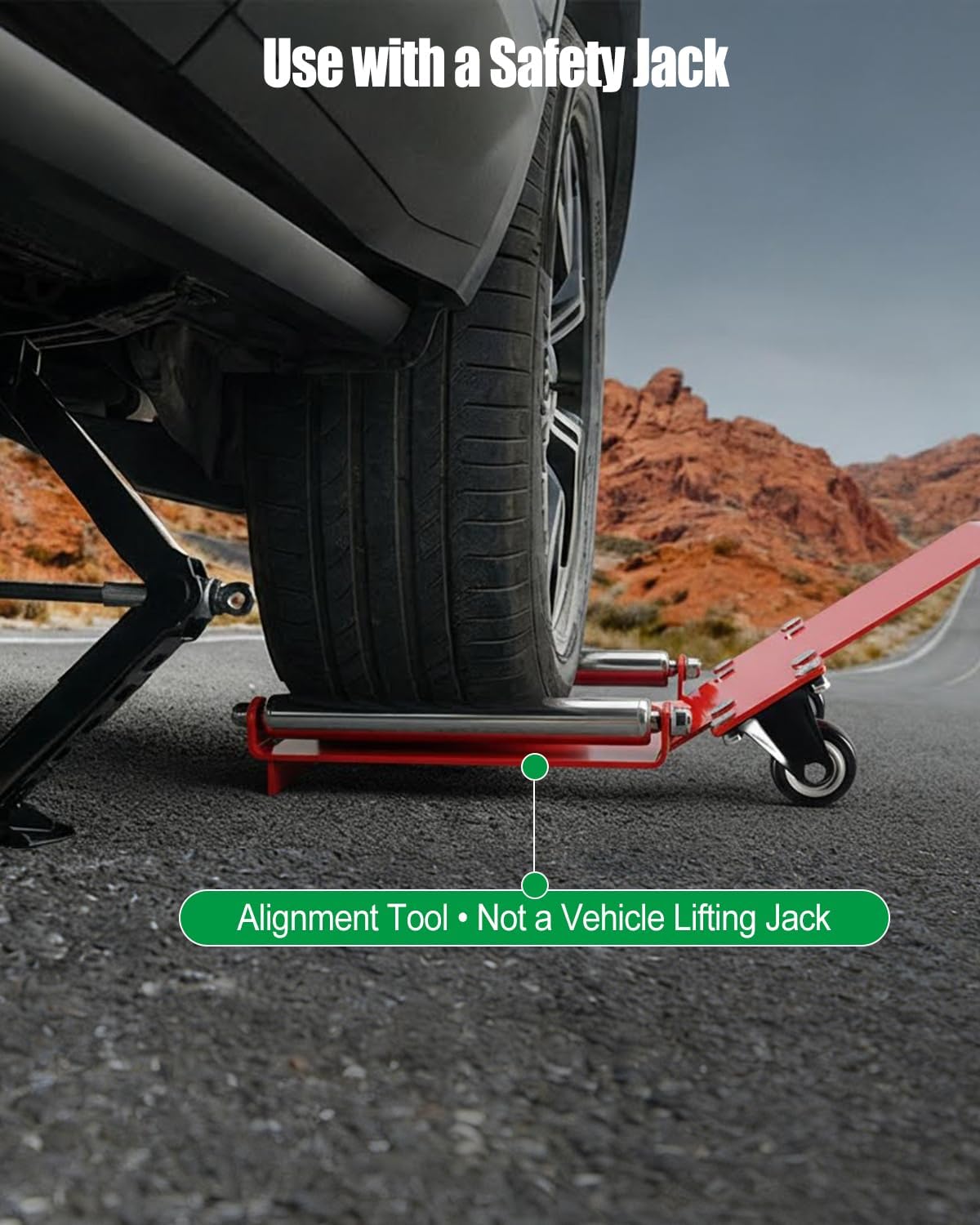 Portable Tire Jack Tool with Roller Plate, Heavy Duty Tire Lifter for Easy Wheel Alignment, One-Person Tire Installation Tool for Cars, SUVs & Trucks (Red)