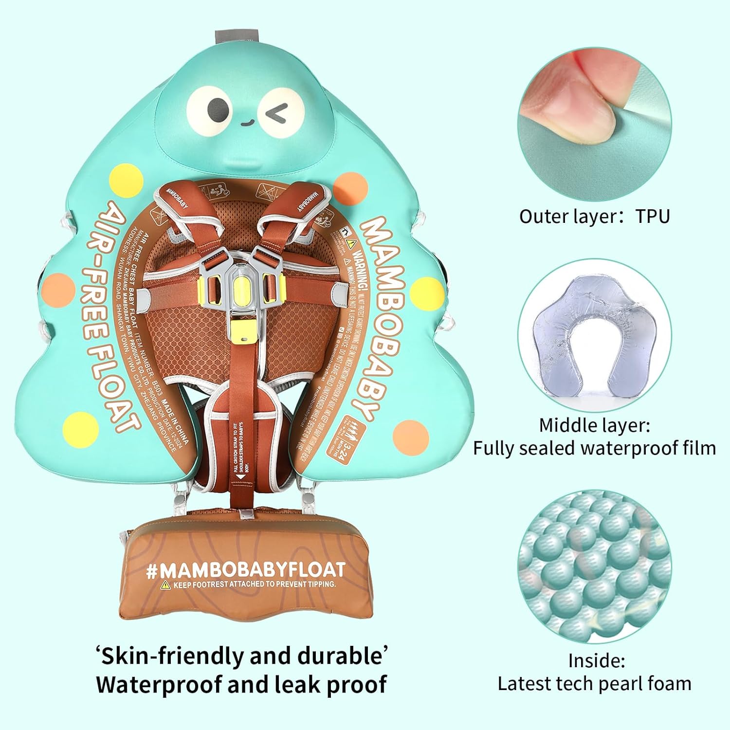 mambobaby float with canopy and tail new upgraded non-inflatable baby pool float mambo float swim trainer solid infant swim float adjustable pearl foam baby swim ring apple tree