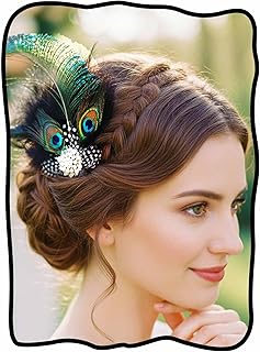 1920s Peacock Feather Fascinator Headpiece，Black Flapper Gatsby Hair Clip Accessory for Women, Vintage 20s Party