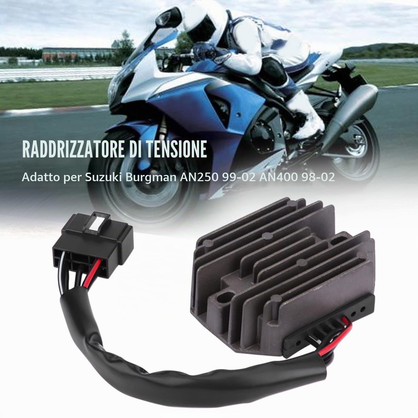 Fydun Regolatore di Tensione Moto, Nero Raddrizzatore del Regolatore di Tensione Lega di Alluminio per Burgman AN250 1998-2002 AN400 1999-2002