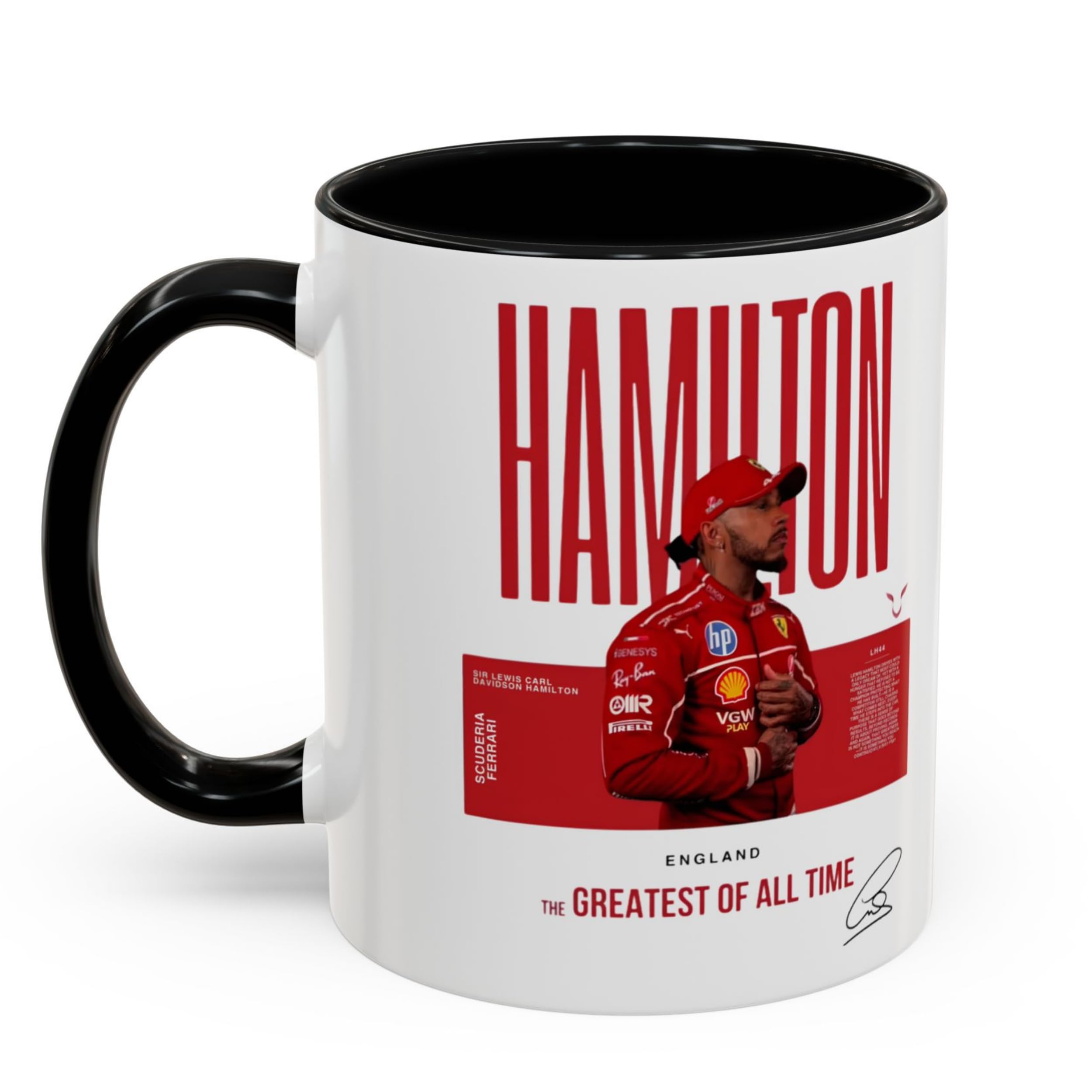 F1 Lewis Hamilton Ceramic Mug 350 ML | Black & White Coffee Mug | Formula Racing Fan Mug | Premium Printed Tea Cup | Motorsport Collectible Gift | Microwave & Dishwasher Safe-image-1