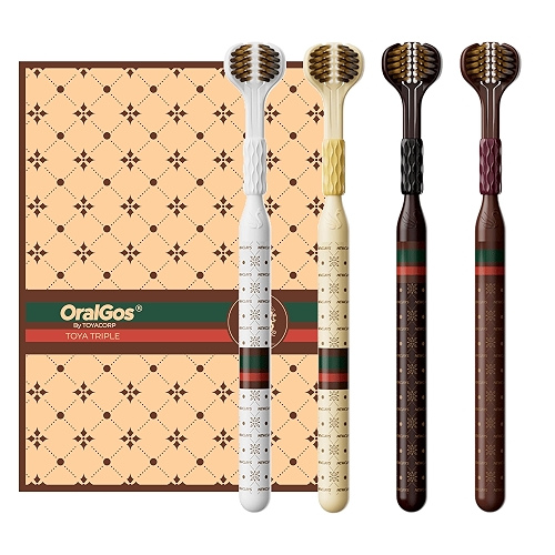 OralGos Escova de Dente 3 Lados, Kit com 4 Unidades, Design de Limpeza Tripla, Cerdas S...