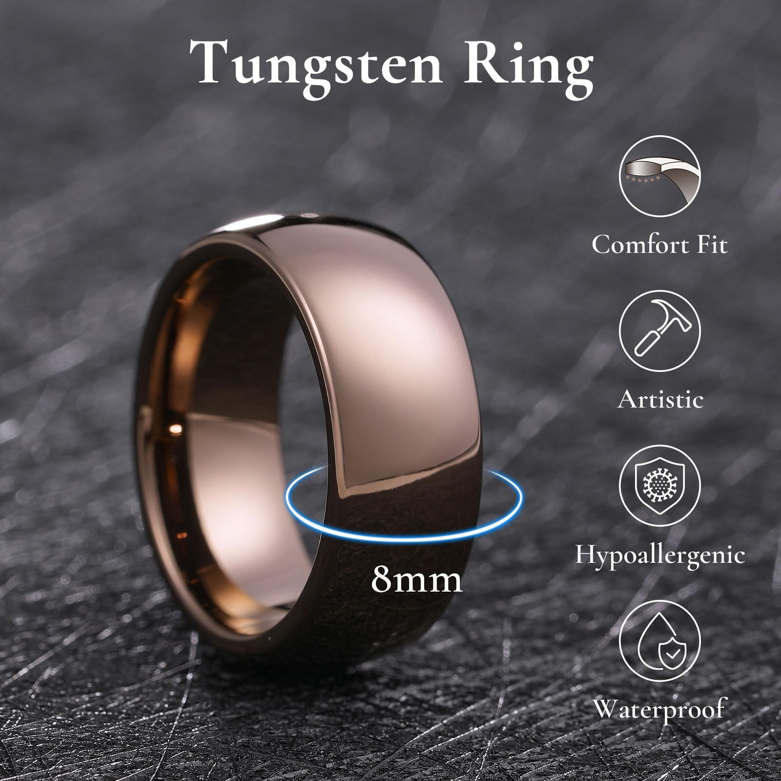 King Will Basic hombre 8 mm Classic alta pulido comodidad ajuste, curvada, metal de tungsteno Anillo de boda banda