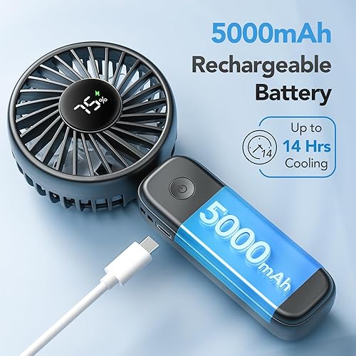 Miniatura 2 de PANERGY Ventilador de mano plegable, ventiladores de mano recargables de 5000 mAh con potente refrigeración, 4 velocidades, pantalla LED, ventilador
