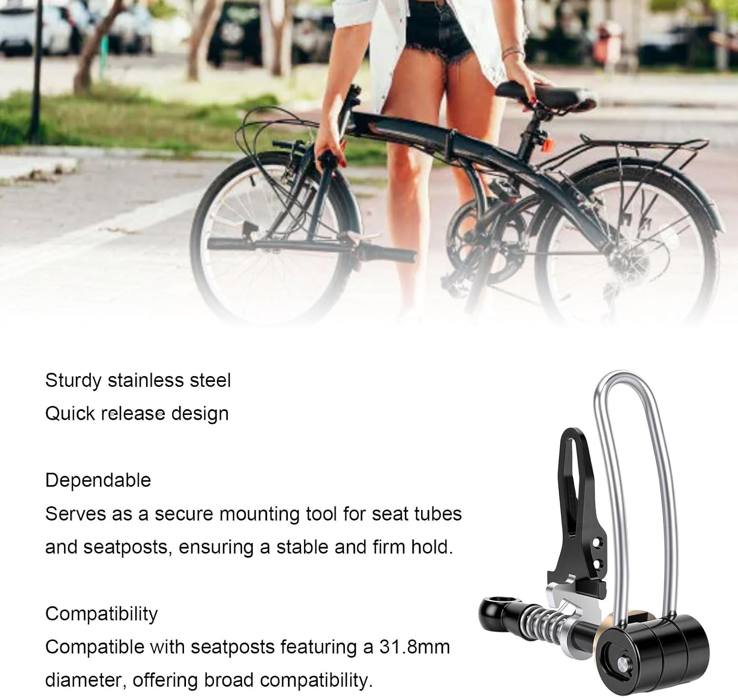 Folding Bike Seat Tube Clamp, Aluminum Alloy Stainless Steel Quick Installation Lightweight Portable, Replacement for 3sixty Brompton, Suitable for 31.8mm Seat Post (Black)
