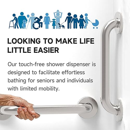 Miniatura 6 de AIKE Dispensador de champú de ducha sin contacto para montaje en pared, cámaras triples, 3 x 10 fl.oz, funciona con pilas, color plateado