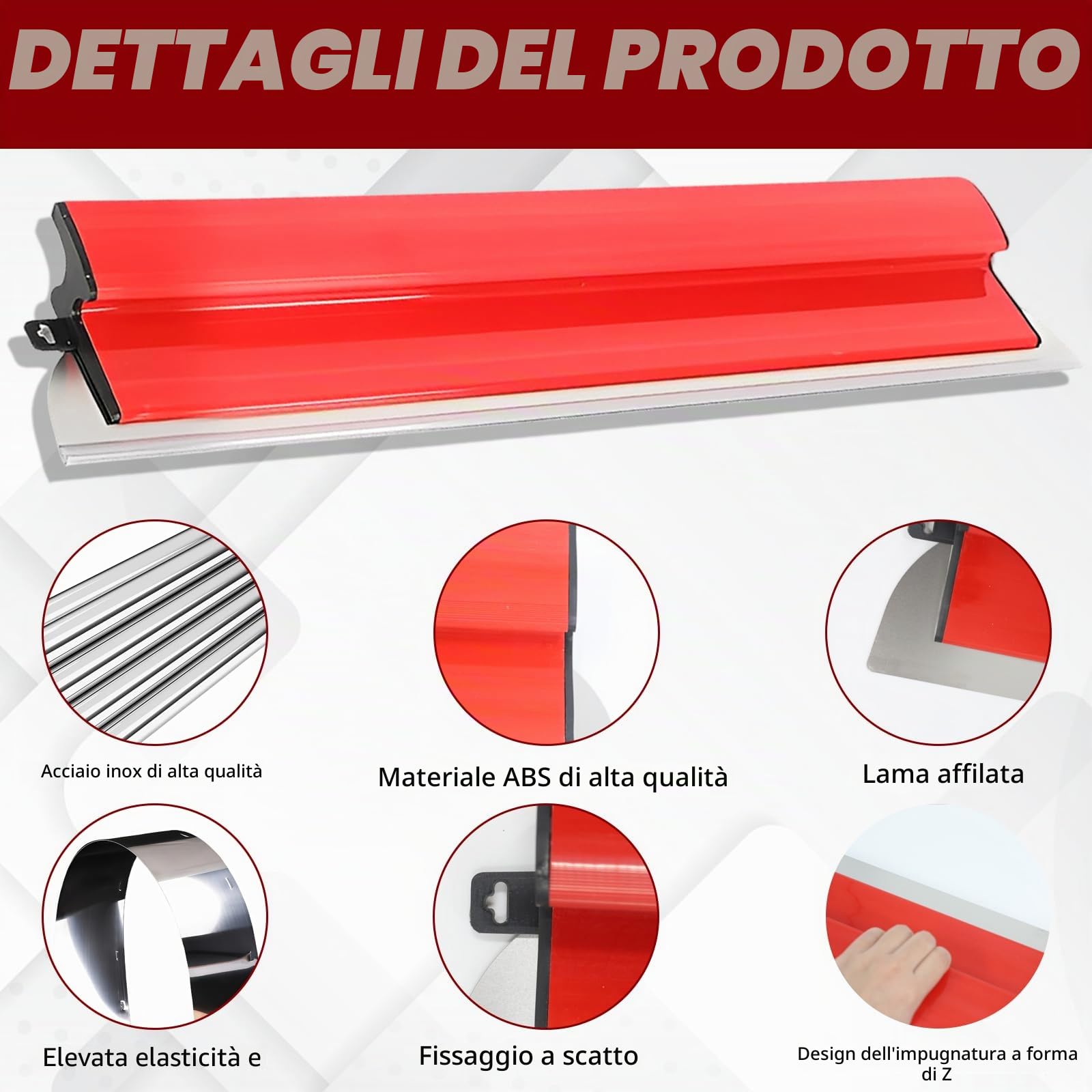 Set di 3 raschietti in acciaio inox (25 + 40 + 60 cm), spatola lisciante professionale per intonacatura, stucco e intonacatura