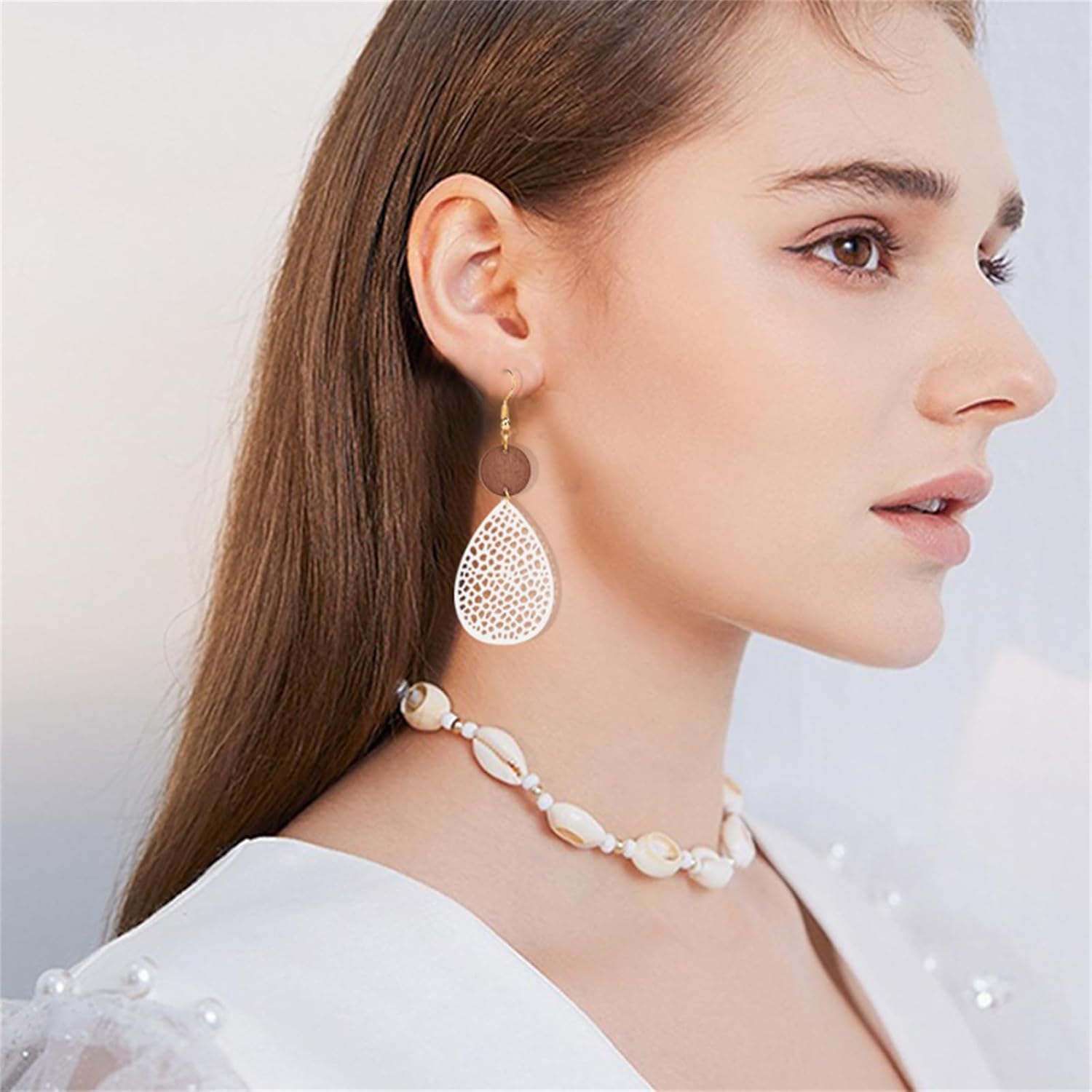 Bohemian Wood Earrings for Women Unique Handmade Lightweight Vintage Boho Natural Multilayer Geometric Teardrop Wooden Dangle Drop Statement Earrings Jewelry - Image 2