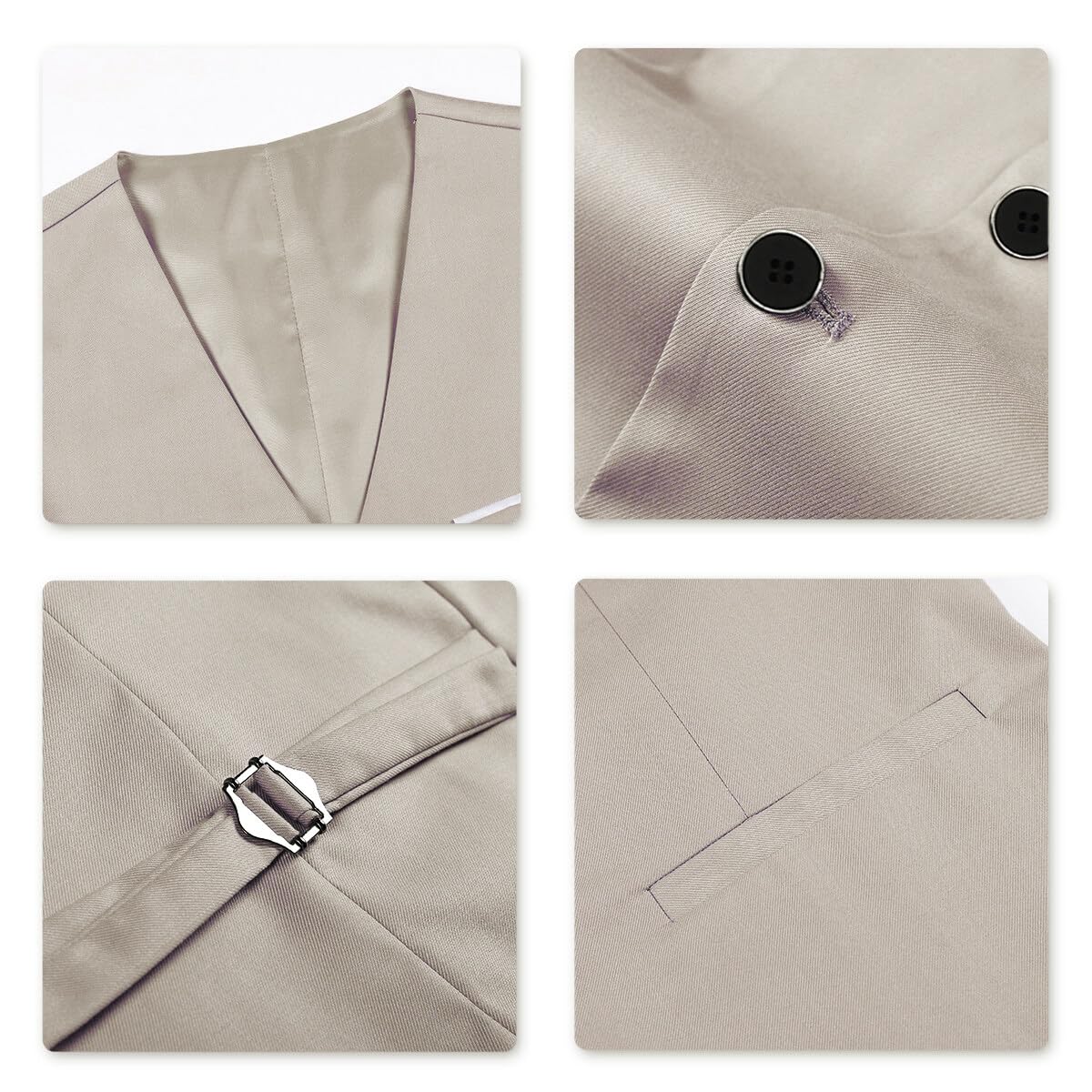 Sliktaa Traje formal de 3 piezas para hombre, con un botón, solapa con muescas, traje de boda, blazer y chaleco, beige, M
