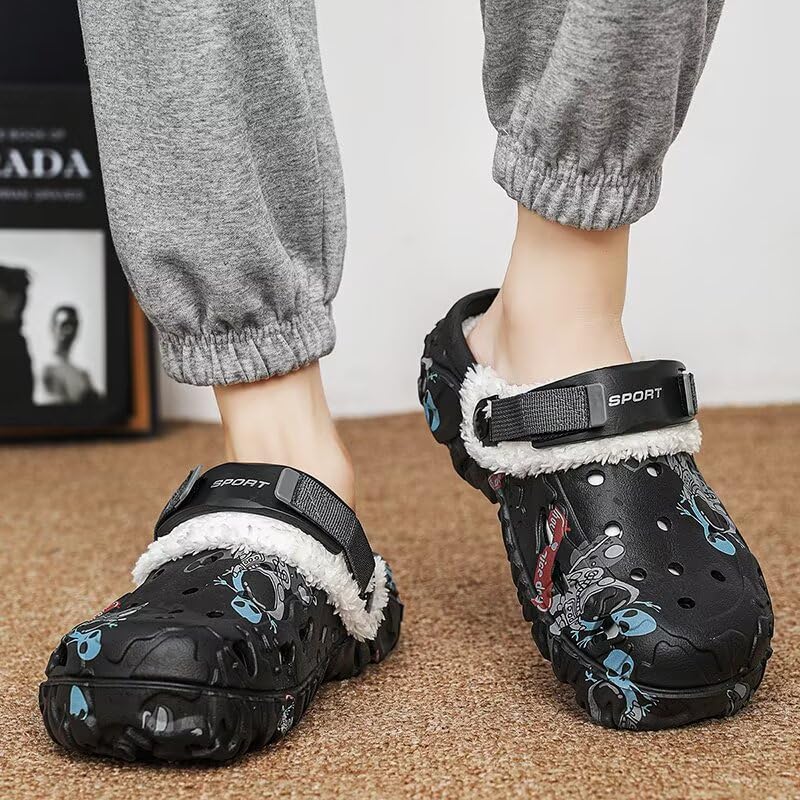 Image of Men's Printed Fuzzy Lined Clogs Winter Slip On Shoes