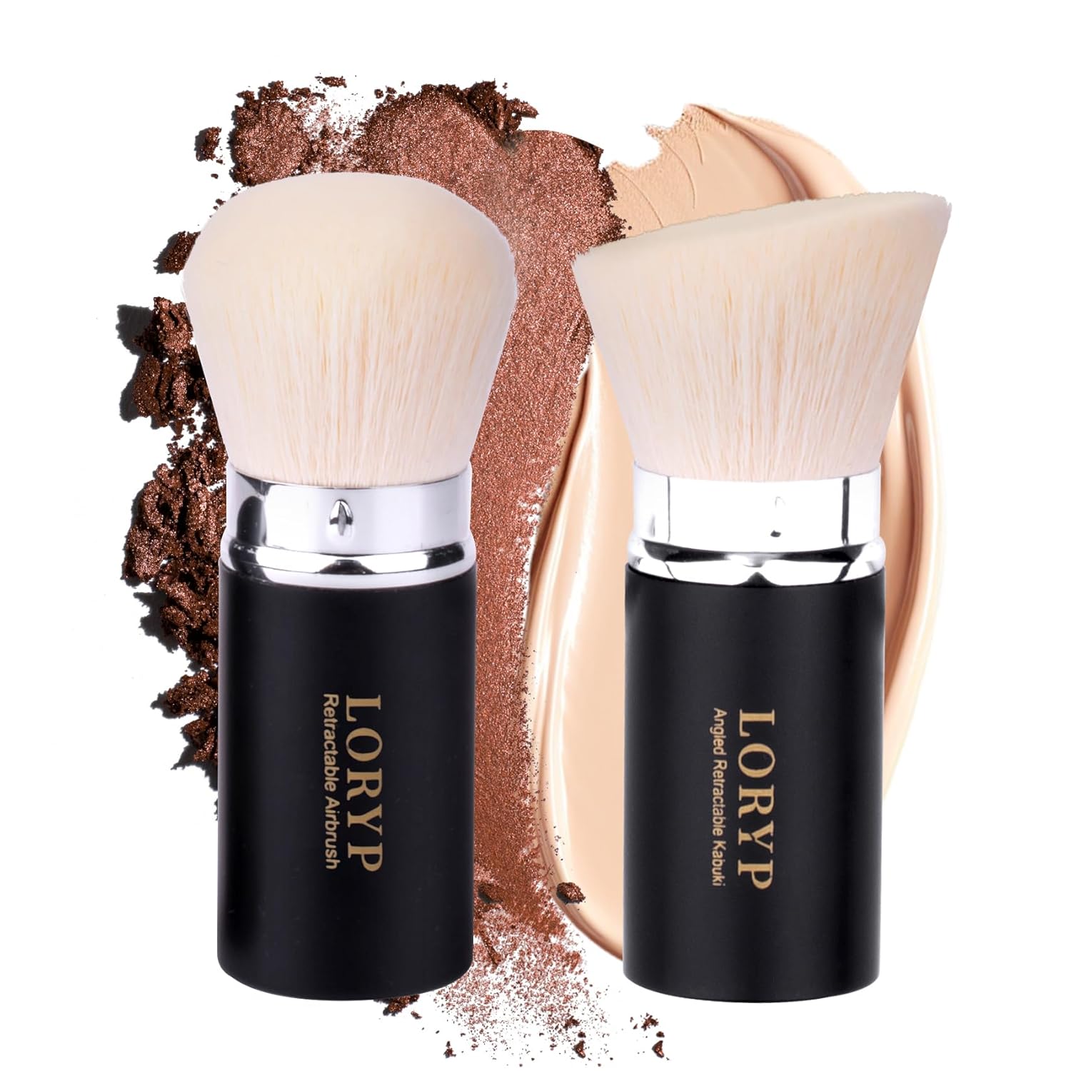LORYP Retractable Makeup Brush Matte Black Kabuki Foundation Brush for liquid Cream and Powder Makeup 2 Pack Travel Makeup Brush Set LORYP Retractable Makeup Brush Matte Black Kabuki Foundation Brush for liquid Cream and Powder Makeup 2 Pack Travel Makeup Brush Set