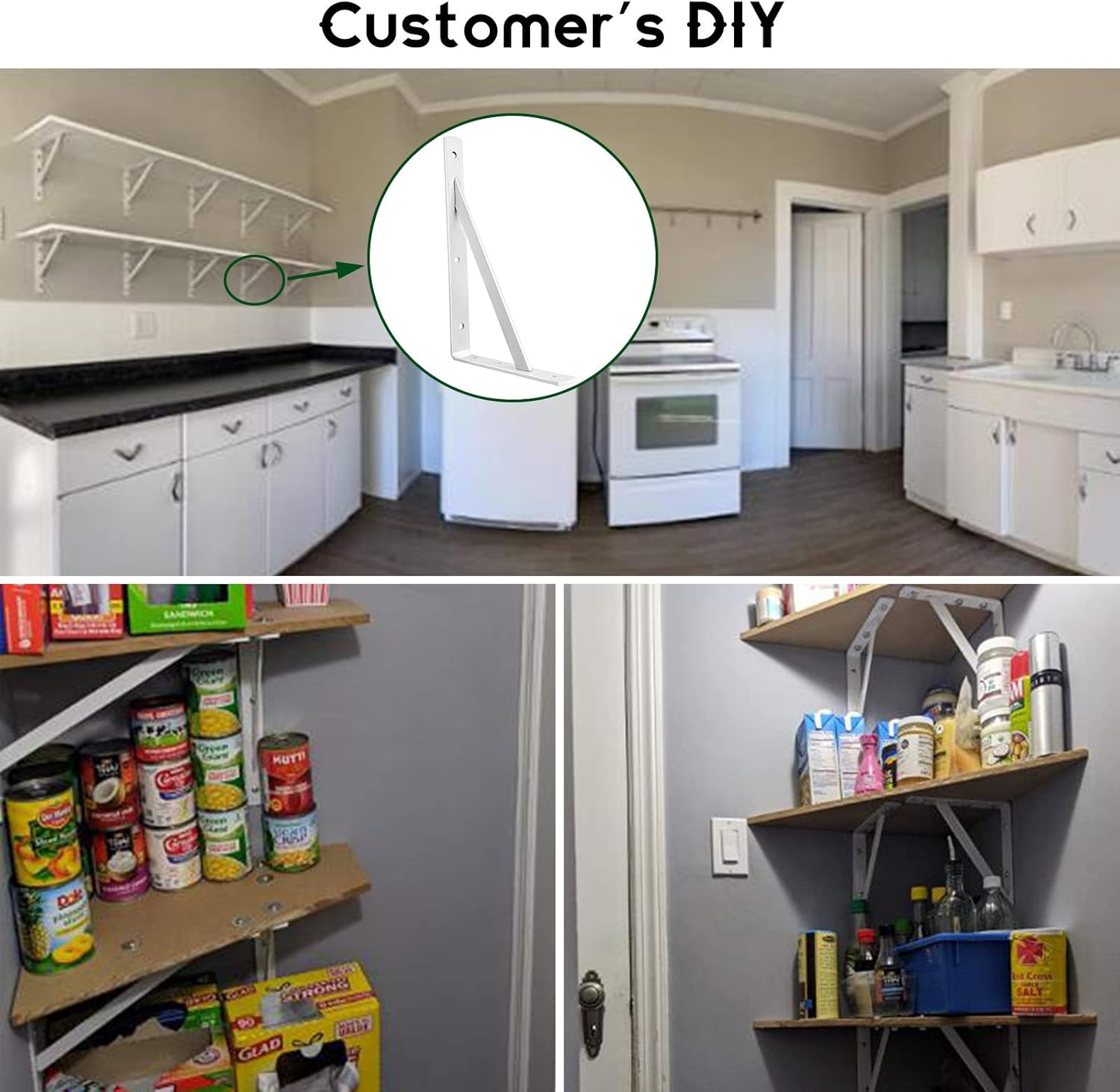 CONNOO Heavy Duty Shelf Brackets 12 inch x 8 inch, 90 Degree Angle Wall Mounted Shelf Support Corner Brace Joint Right L Brackets for Shelves White with Screw 10 Pack : Tools & Home Improvement