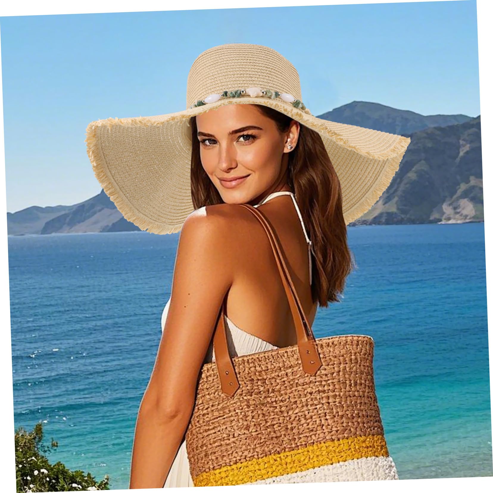 SOIMISS Sombrero de Playa de Paja con ala Ancha para Mujer Protección UV Plegable y Transpirable para Verano Vacaciones y Actividades al Aire