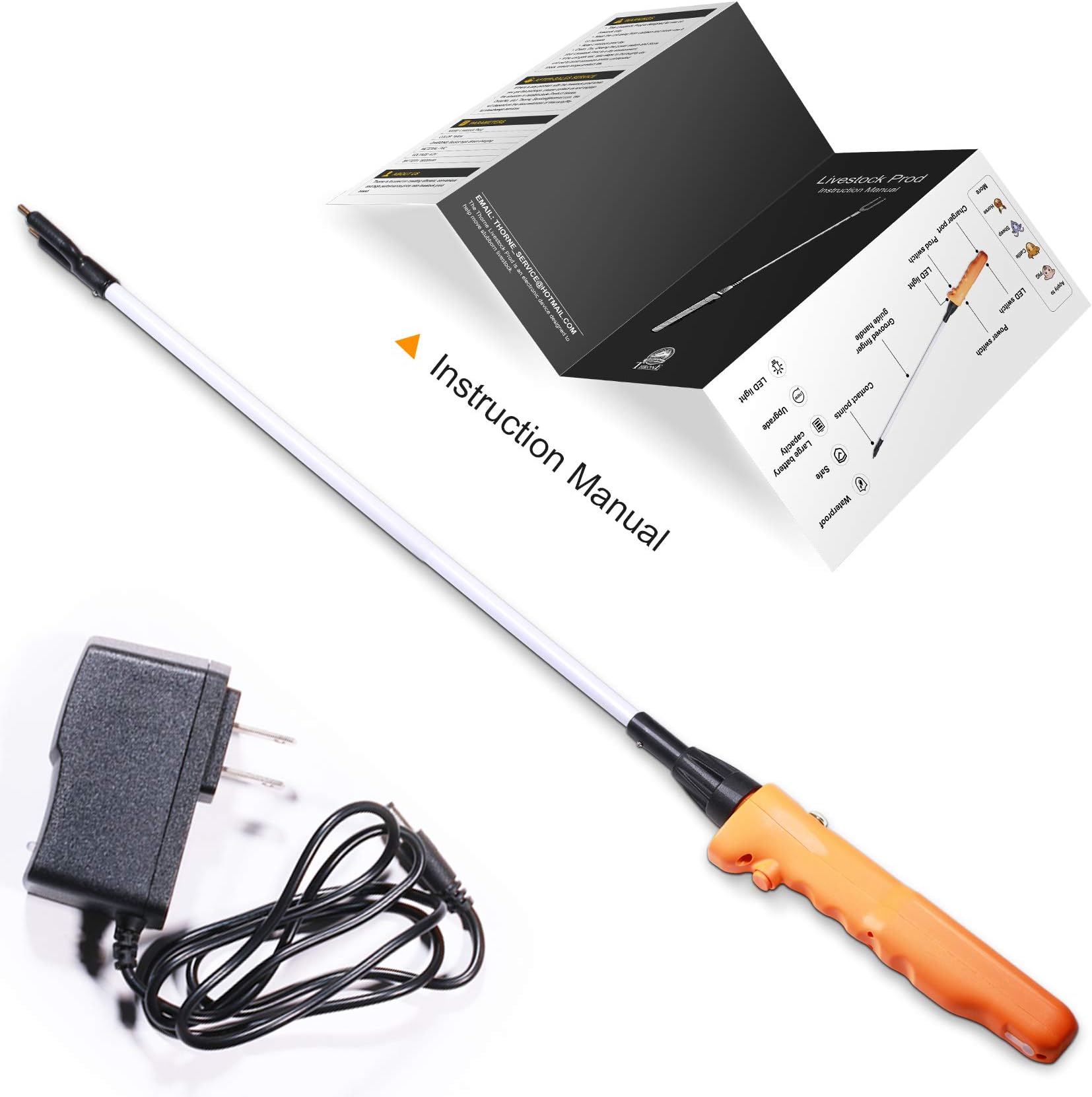 Cattle Prod, Newest Waterproof Cattle Prod Stick with LED Light, Rechargeable Electric Livestock Prod for Cow Pig Goats and More