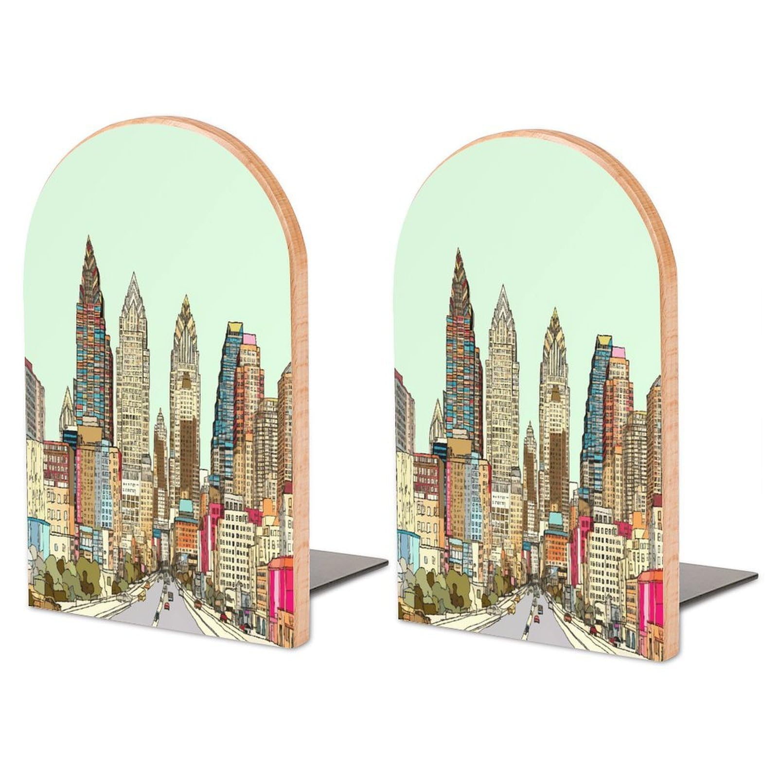Austin Texas Bookend for Shelves Non-Skid Book Holder Modern Heavy Duty Bookend Stopper Metal Base Wood Book End Books Shelf Holder Home Decorative 1pair 6.7x3.9x4.7
