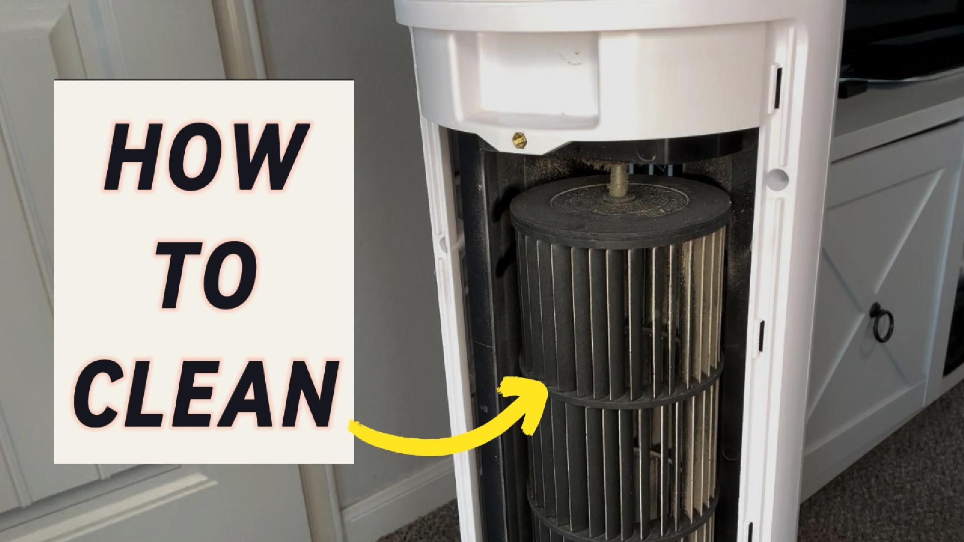 Levoit tower fan grille soaking in soapy water toothbrush cleaning