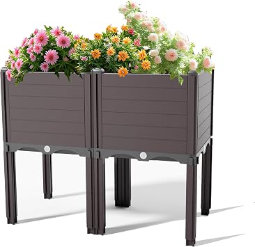 Raised Garden Bed with Legs, Outdoor Planter Boxes & Rectangular Planter, Elevated Above Ground Garden Bed Plastic Flower Pot for Patio Yard, 23.62" 11.81" 22.44"