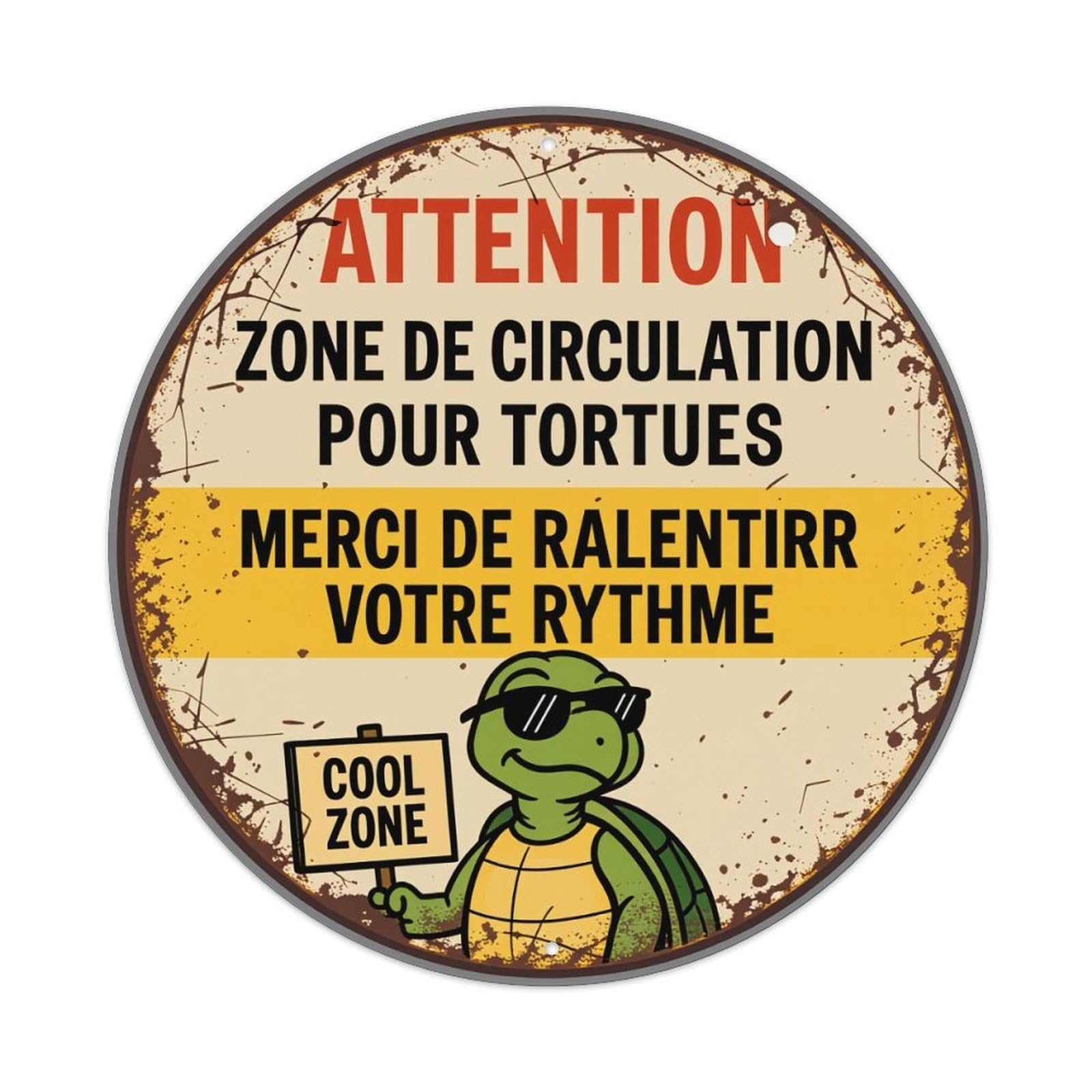 Attention Turtle Crossing Zone Please Slow Down Your Pace Cool Zone Round Tin Sign Vintage Style Metal Sign Home Bar Garden Wall Plaque Decor Metal Poster 8x8 Inch