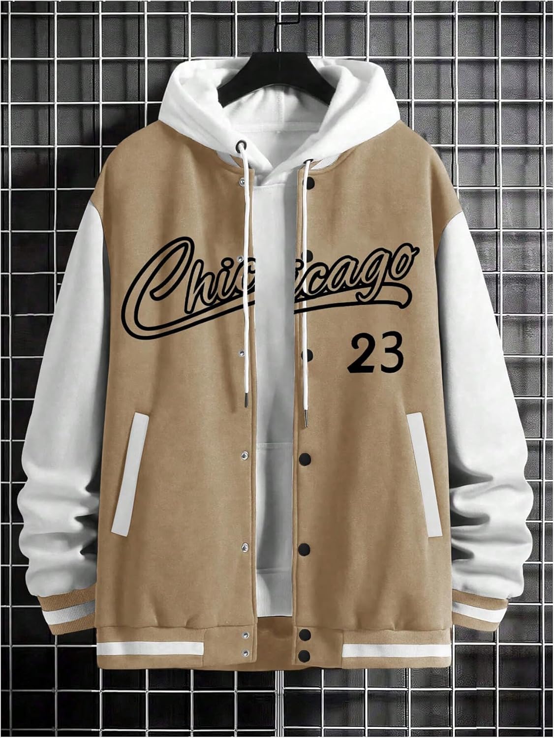 Men's Letter Print Varsity Jacket Slogan Graphic Button Down Coat Bomber Baseball Coat With Pockets - Image 5