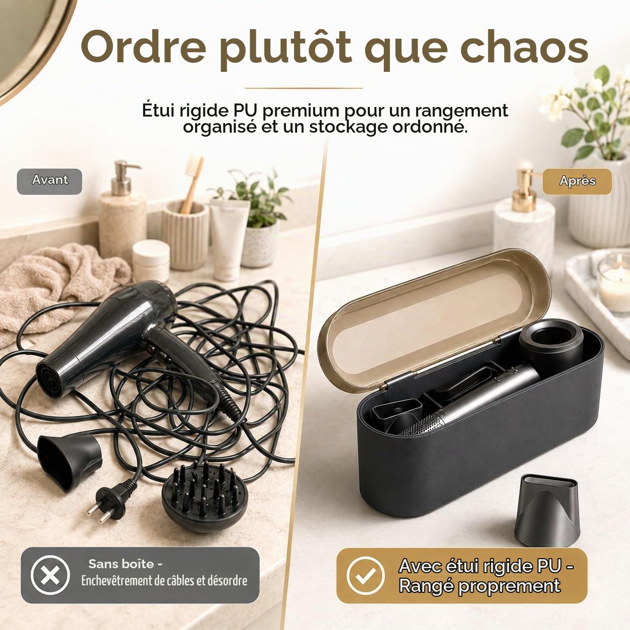 BOWEI Sèche Cheveux Ionique Haute Vitesse, Moteur Sans Brosse 110000 tr/min, Séchage Rapide, Anti-Frisottis, Contrôle Intelligent de la Température, Léger et Silencieux avec Étui de Rangement