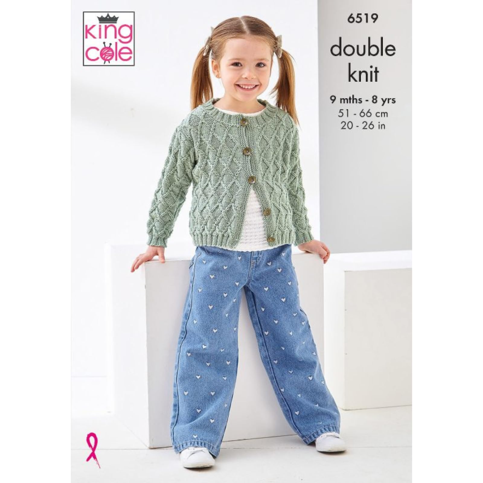 King Cole Children/Girls Knitting Pattern (6519) in Cherished DK - Cardigan & Top Knitted in Cherished 4Ply