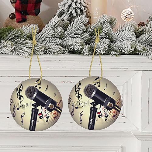 Miniatura 7 de Adorno de Navidad de cerámica personalizado de porcelana blanca, para decoraciones festivas micrófono con nota musical