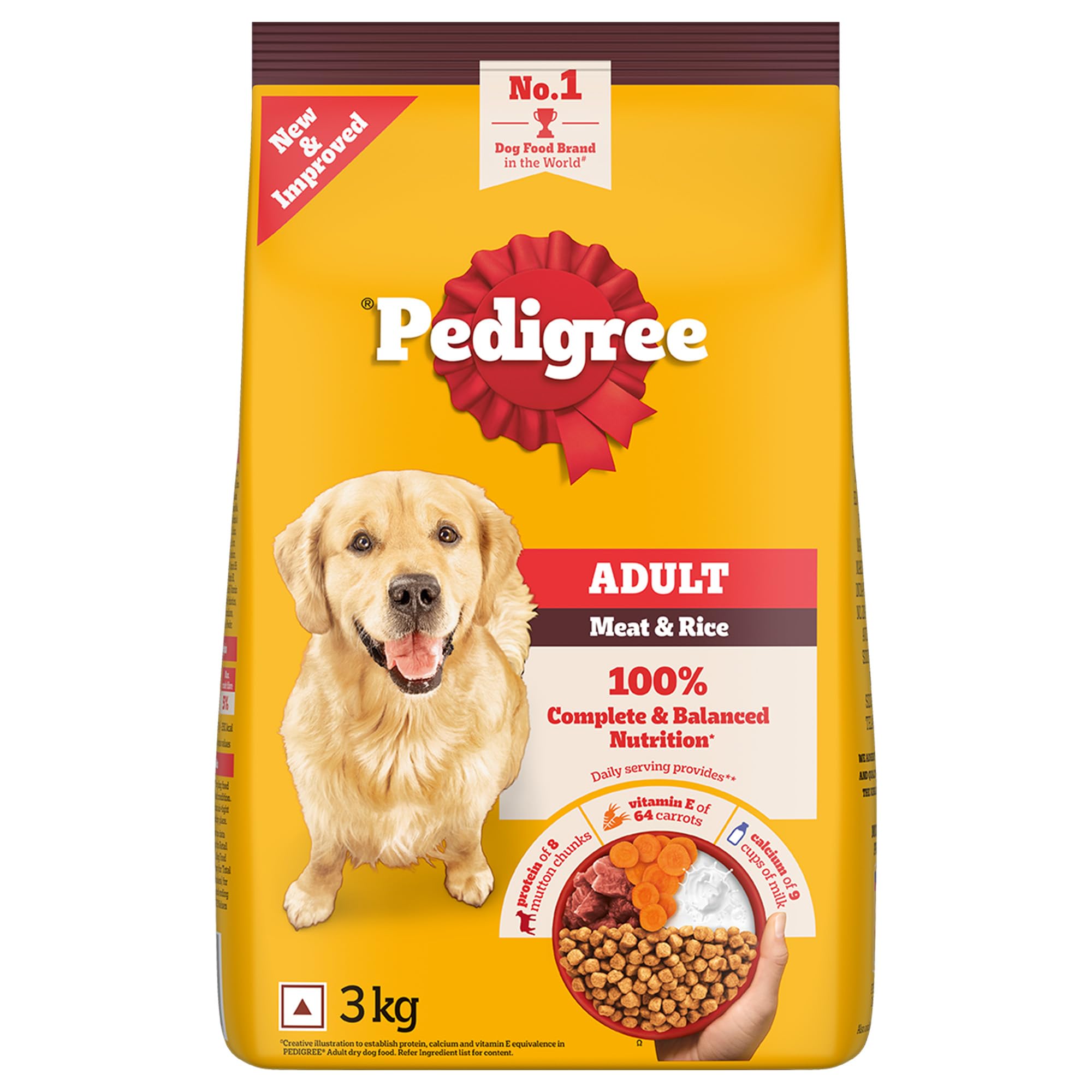 Adult Dry Dog Food, Meat & Rice, 3 kg, Contains 37 Essential Nutrients, 100% Complete & Balanced Food for Adult Dogs