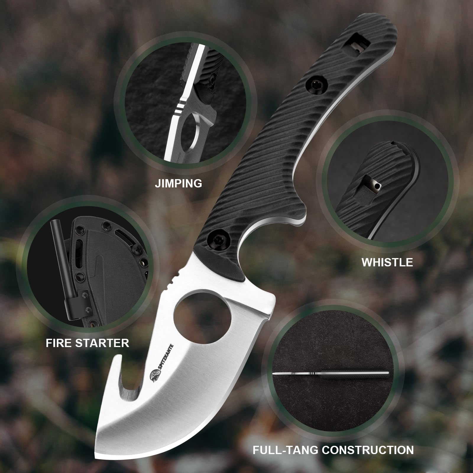 HO-YN coltello da esterno, clip regolabile a 360°, lunghezza lama di 6,2 cm, un buon coltello collana con gancio con tubo integrato.