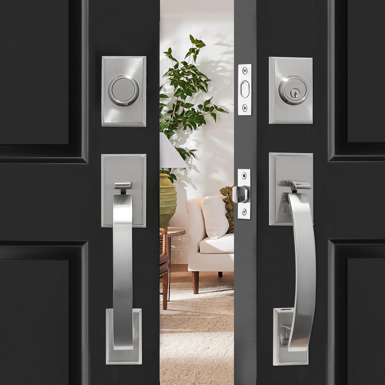 NEWBANG HARDWARE Keypad Deadbolt And Dummy For Double Front Door, Heavy Duty And Matte Black Finish Usmdhst2018db E Set C63