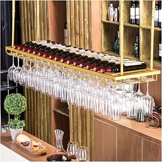 Wine Rack, Gold Ceiling Wine Rack with Goblet Glass Rack, Home Wine Rack, Floating Wine Rack Organizer for Bar, Kitchen, Dining Room, Height Adjustable (Size : 80CM)