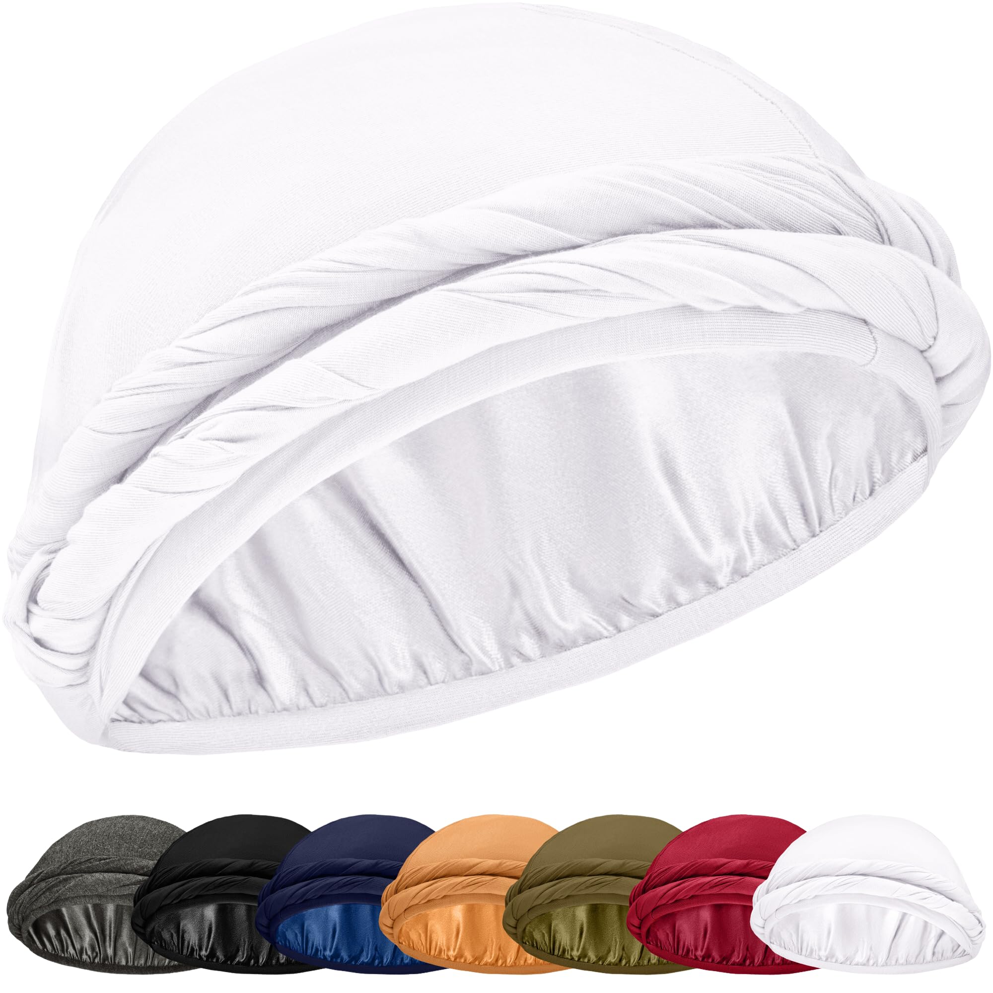 Silk Satin Lined Halo Turban Head Wrap Pre-Tied Skull Cap for Men and Women Sleeping Bonnet Hair Cover Chemo Hair Loss Hat