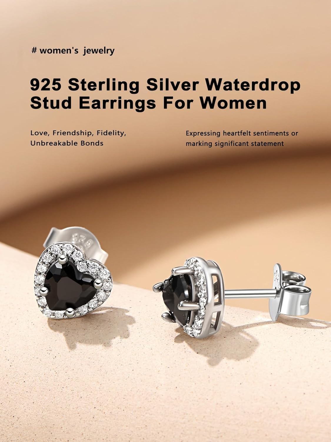 Bestyle Sparkling 925 Sterling Silver Birthstone Stud Earrings for Women, Heart/Round/Teardrop/Square Solitaire Diamond Studs Earrings, Great Birthday/Christmas Gifts - Image 4