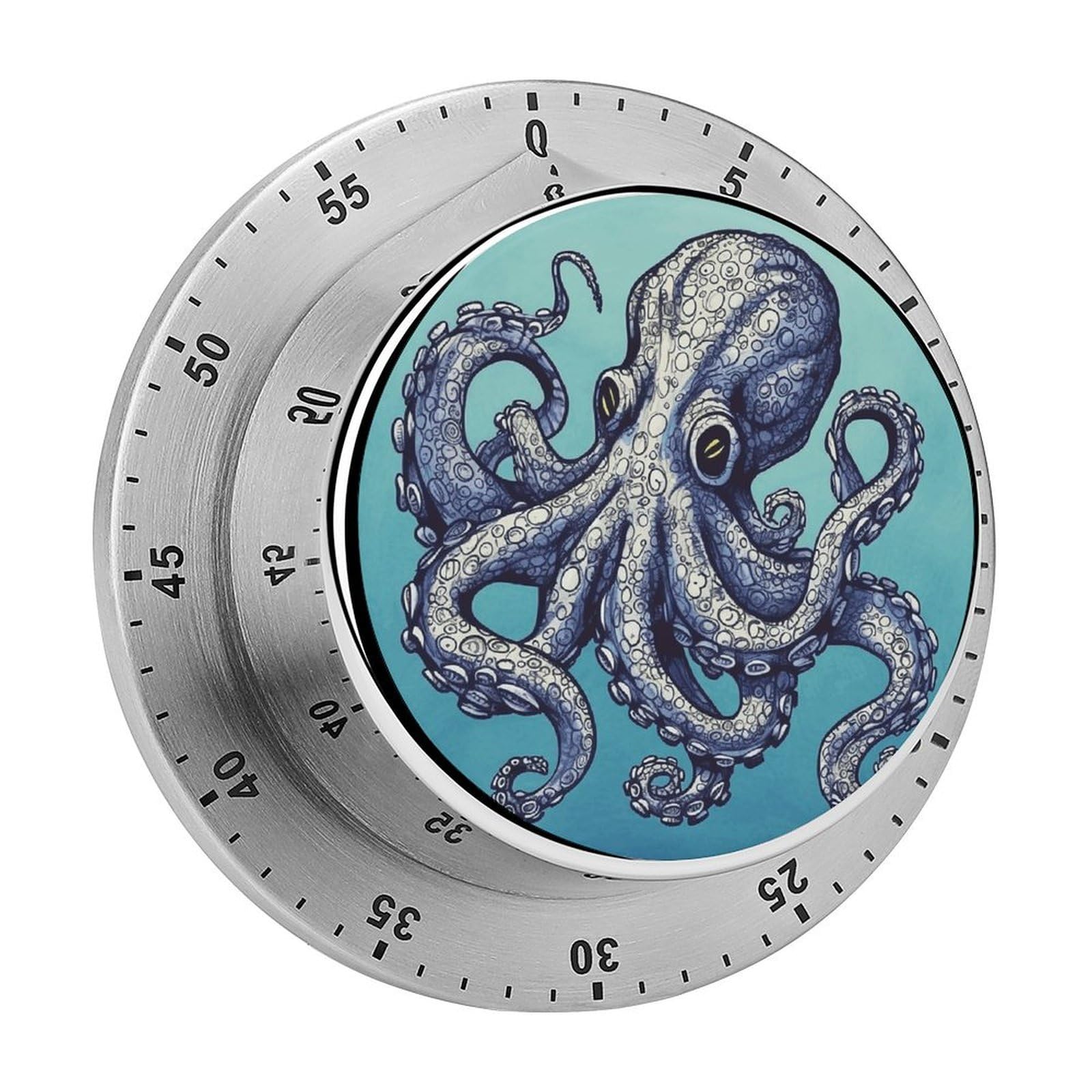 Octopus Design Timers Adsorbable Stainless Steel Kitchen Timer Loud 60 Minute Visual Timer Portable Manual Countdown Timers Alarm Clock Time Management Tool for Home Work