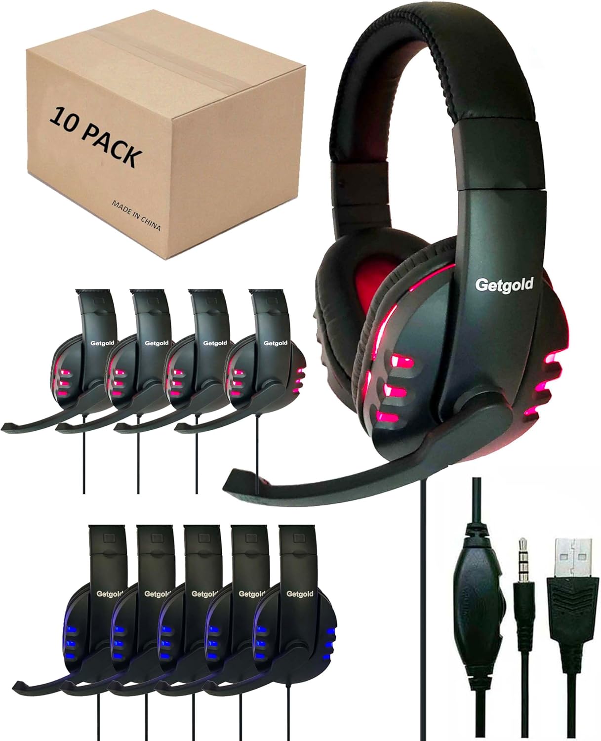 Gaming Headset, 10 Pack Bulk LED...