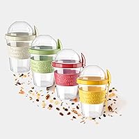 Vista 2 de GanoOne Breakfast On the Go - Tazas de yogur para llevar y llevar con cobertura de cereales o avena, recipiente portátil de cereales de yogur Lux