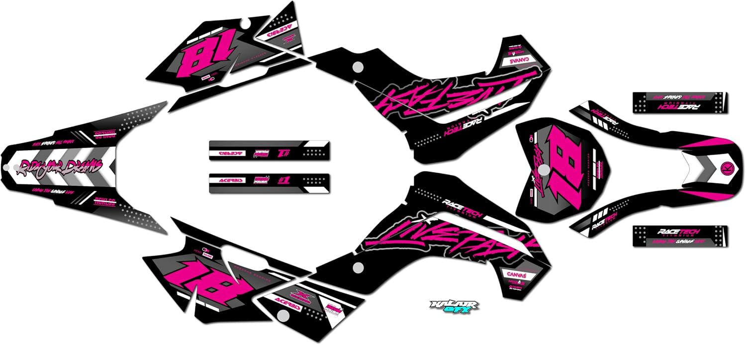 Graphics Kit for Kawasaki KLX140 2008-2018 and KLX140R 2019+ Rebel Series Green 09 Mil - Dirt Bike Custom Racing Graphics Decals Stickers Kit, no-Plastics
