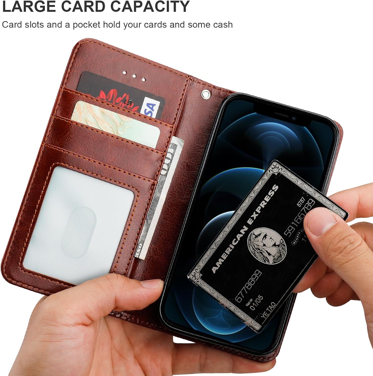 Bocasal for iPhone 12/12 Pro Wallet Case Compatible with MagSafe Wireless Charging, RFID Blocking Magnetic Leather Case with Card Slots Holder Kickstand Detachable Wrist Strap 6.1 Inch (Brown)