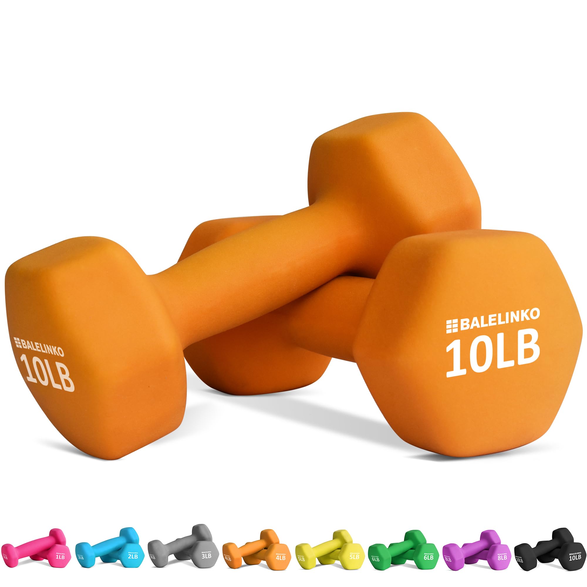 Balelinko Hand Weight Neoprene Coated Dumbbell, Exercise & Fitness Dumbbell for Home Gym Equipment Workouts Strength Training Free Weights for Women, Men, Seniors, Teens, and Youth, 10 LB Orange, Pair