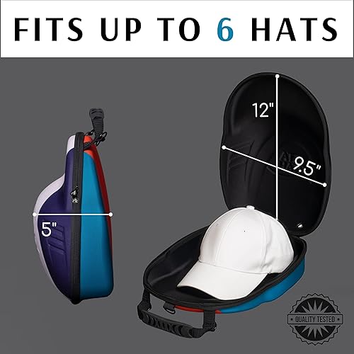 Miniatura 3 de Funda para gorras de béisbol, estuche duro de viaje, gorras, caja de almacenamiento, correa de hombro, mosquetón, se adapta a 6 sombreros