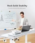 HUANUO 55″ x 26″ Bureau électrique avec 2 Tiroirs, Support de pince en C compatible, Bureau d'ordinateur réglable en hauteur, Bureau de réception 4 Hauteurs prédéfinies & 2 Crochets, blancs