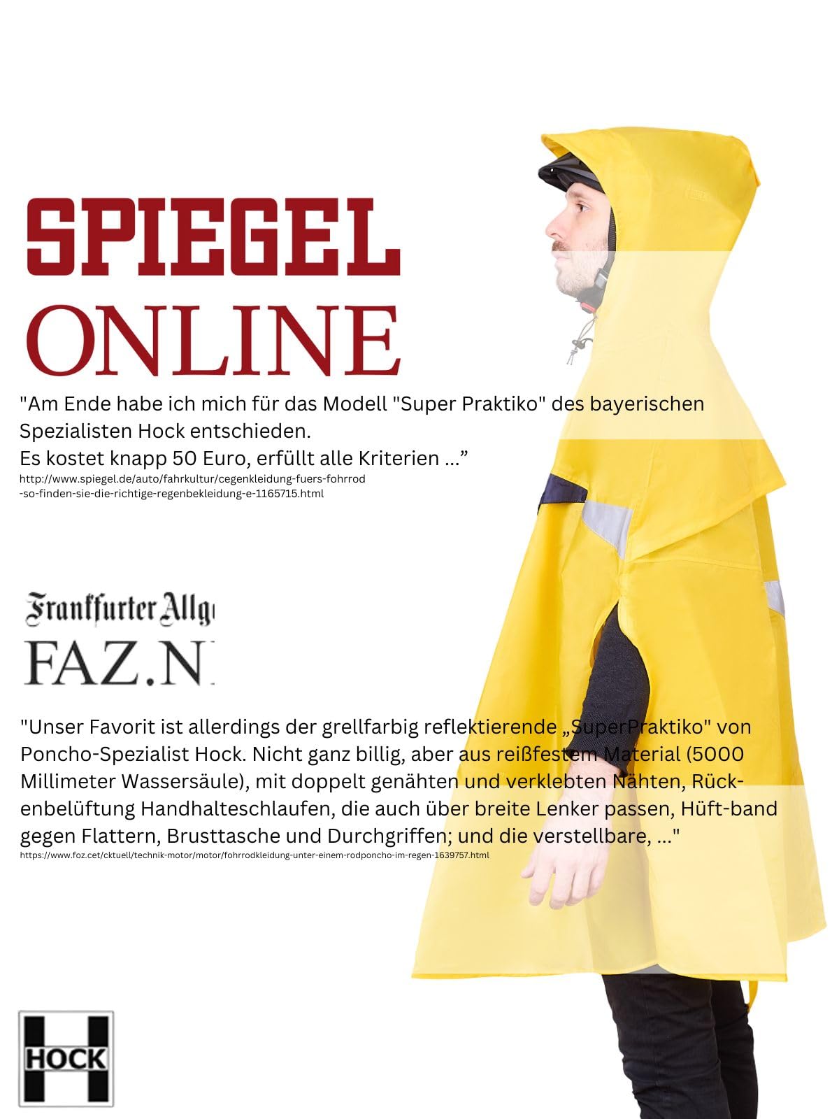 HOCK Premium Fahrrad Regenponcho 'Super Praktiko' mit Lüftung und seitlicher Armöffnung - 100,0% Wasserdichter Fahrradponcho für Herren & Damen