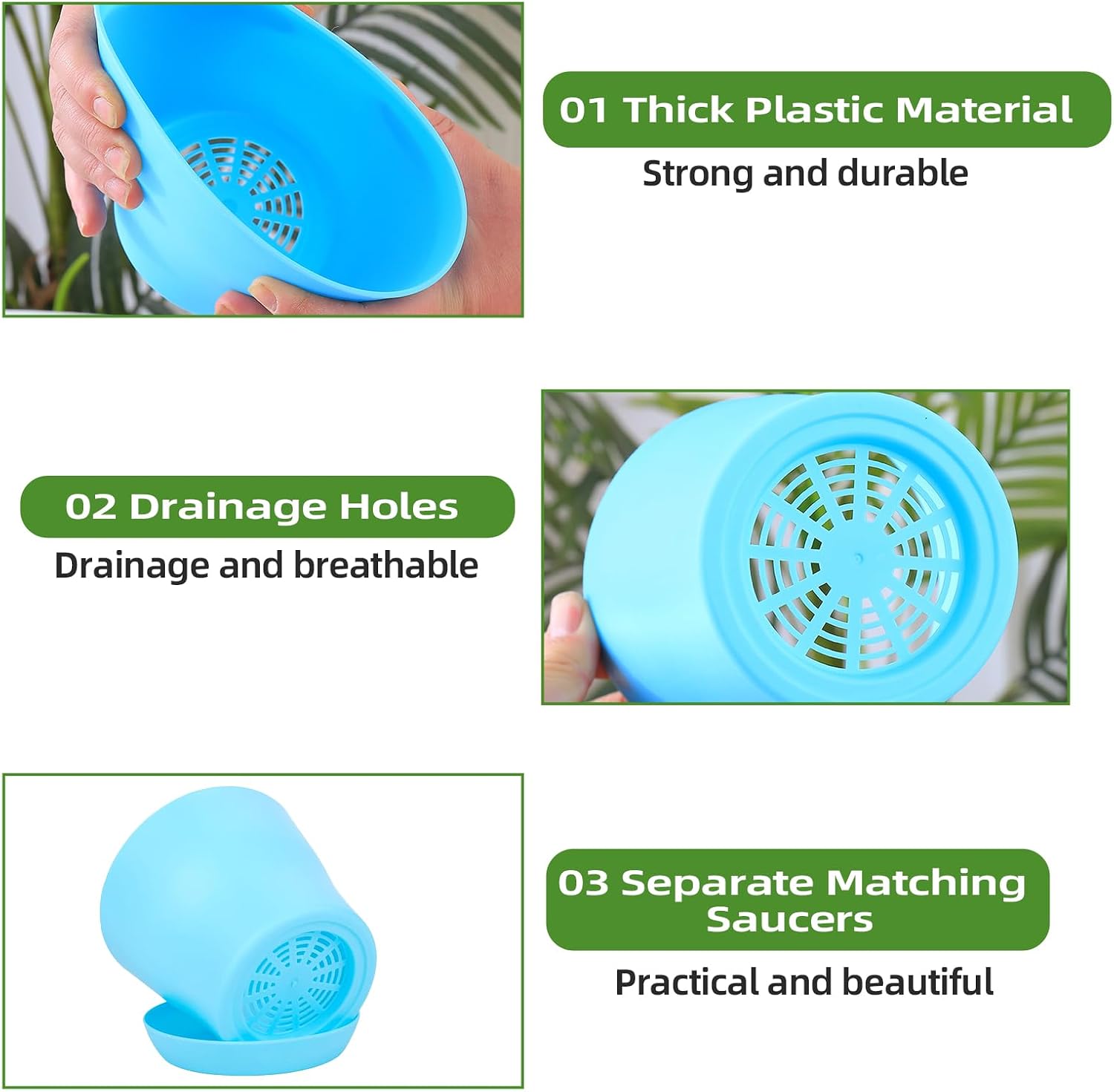 100 Pcs 3.3 Inch Plastic Flower Plant Pots with Drainage Holes & Saucers for Indoor Outdoor Garden Planting, Nursery Pots for Succulents, Herbs, Seeds, African Violets, Cactus